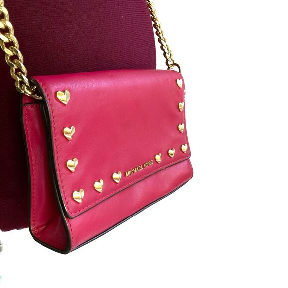 Michael Kors Pink Leather Mini Bag | Heart Studs | Removable Chain | NWOT Gift - Picture 6 of 16